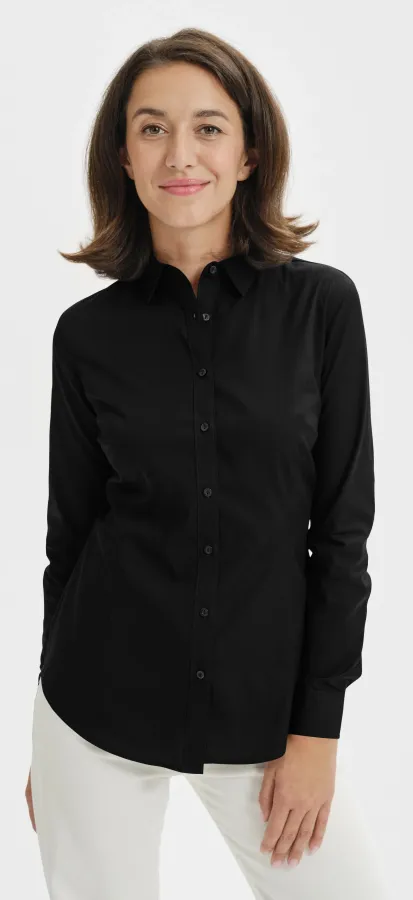 Damen Baumwollbluse mit langen Ärmeln, schwarz Damen Baumwollbluse mit langen Ärmeln, schwarz