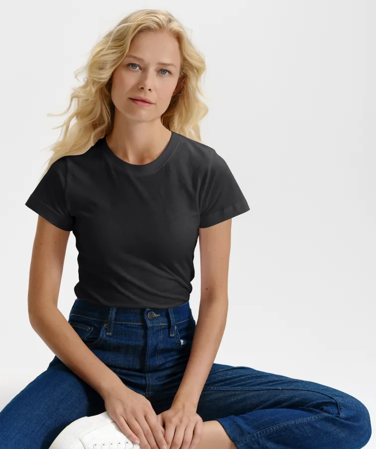 Damen einfaches T-Shirt, Ebenholz Grau Damen einfaches T-Shirt, Ebenholz Grau