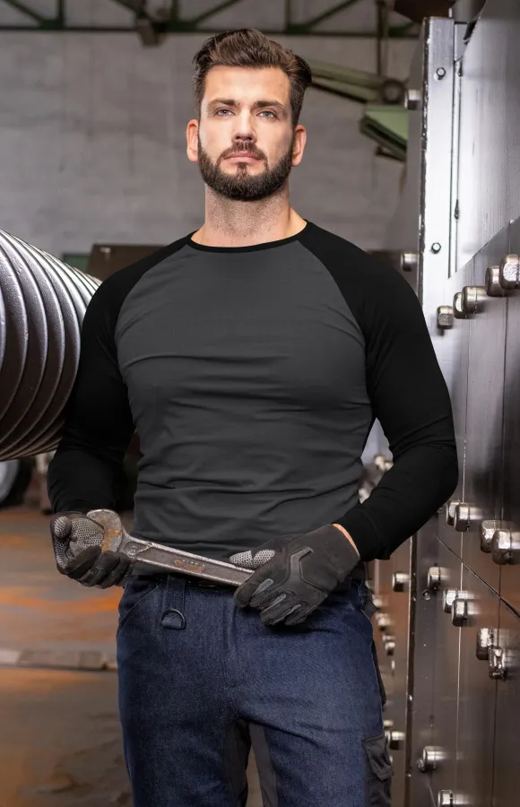 Herren Kontrast T-Shirt mit langen Ärmeln, Ebenholz Grau Herren Kontrast T-Shirt mit langen Ärmeln, Ebenholz Grau