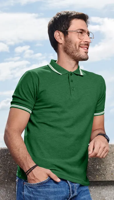 Kontrastiertes Poloshirt für Herren, Flaschengrün