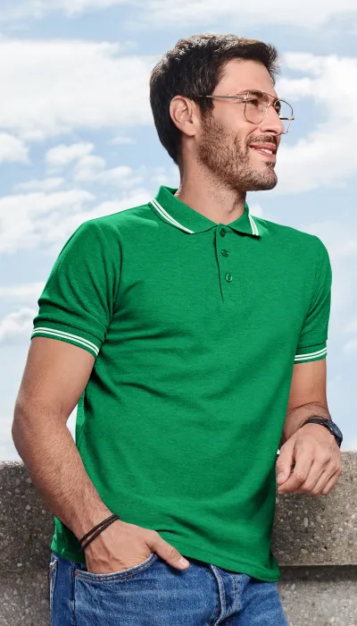 Kontrastiertes Poloshirt für Herren, Grasgrün