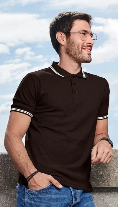 Kontrastiertes Poloshirt für Herren, Kaffee