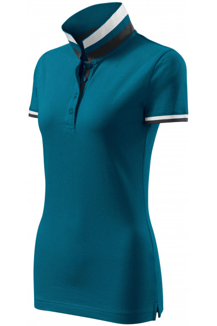 Damen Poloshirt mit Stehkragen, petrol blue, Poloshirts