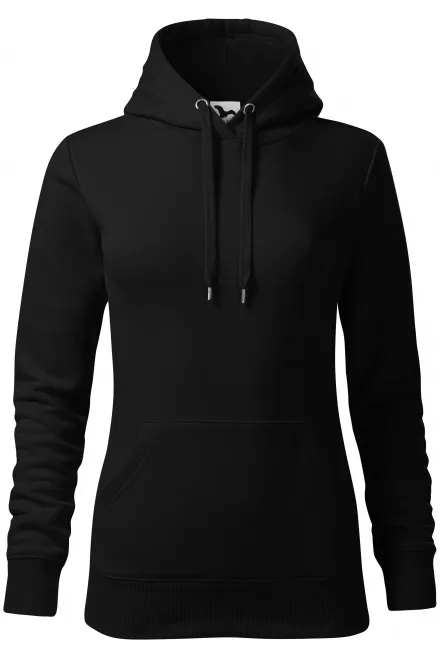 Damen Sweatshirt mit Kapuze ohne Reißverschluss - schwarz, XS