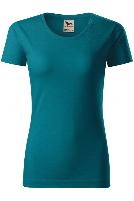 Damen-T-Shirt aus strukturierter Bio-Baumwolle - petrol blue, M