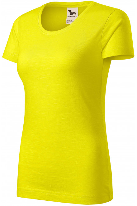 Damen-T-Shirt aus strukturierter Bio-Baumwolle, zitronengelb, T-Shirts mit kurzen Ärmeln