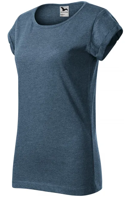 Damen T-Shirt mit gerollten Ärmeln, dunkler Denim-Marmor