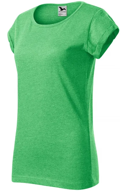 Damen T-Shirt mit gerollten Ärmeln, grüner Marmor