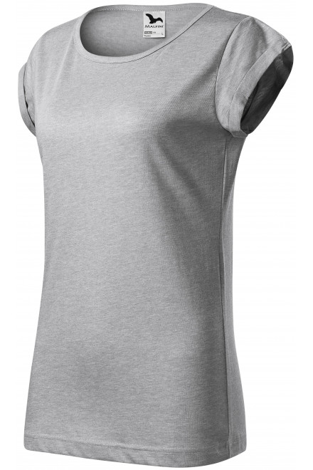 Damen T-Shirt mit gerollten Ärmeln, Silberner Marmor, T-Shirts mit kurzen Ärmeln