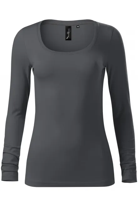 Damen T-Shirt mit langen Ärmeln und tiefem Ausschnitt - hellgrau, XS