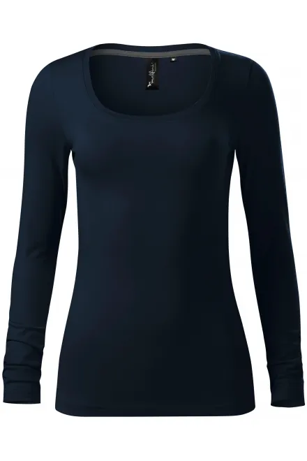 Damen T-Shirt mit langen Ärmeln und tiefem Ausschnitt - dunkelblau, XS