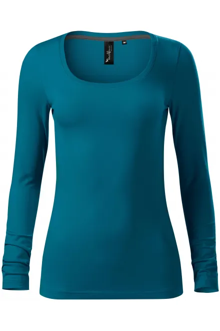 Damen T-Shirt mit langen Ärmeln und tiefem Ausschnitt - petrol blue, XS