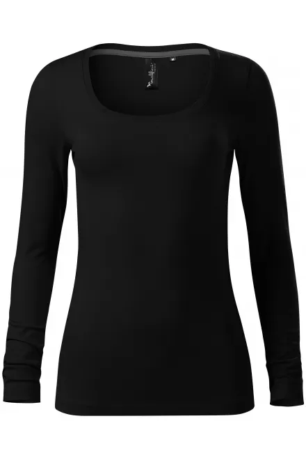 Damen T-Shirt mit langen Ärmeln und tiefem Ausschnitt - schwarz, XS
