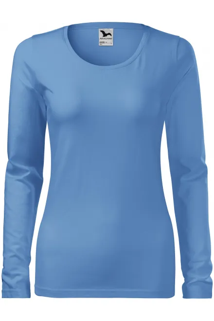 Eng anliegendes Damen-T-Shirt mit langen Ärmeln - Himmelblau, S