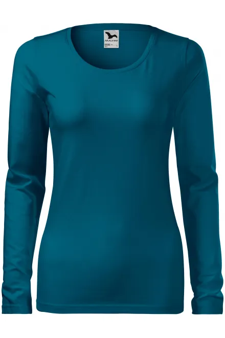 Eng anliegendes Damen-T-Shirt mit langen Ärmeln - petrol blue, S