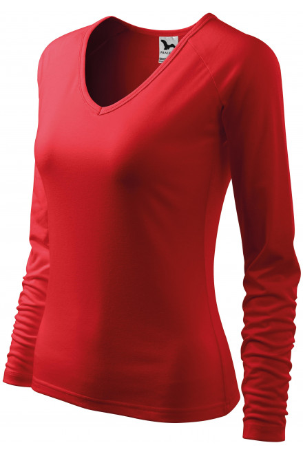 Eng anliegendes T-Shirt für Damen, V-Ausschnitt, rot, Baumwoll-T-Shirts