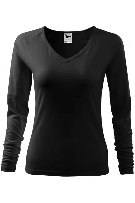 Eng anliegendes T-Shirt für Damen, V-Ausschnitt - schwarz, L