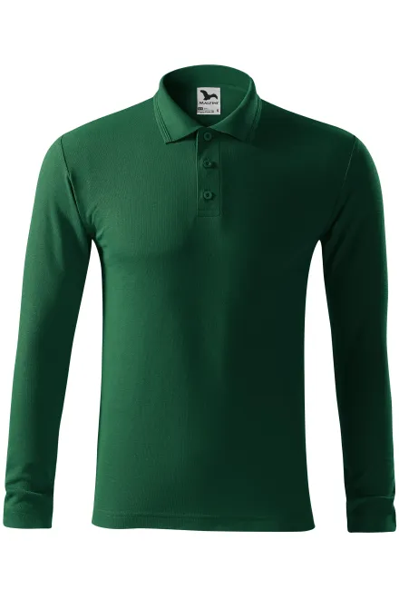 Grobes Poloshirt für Herren mit langen Ärmeln - Flaschengrün, L