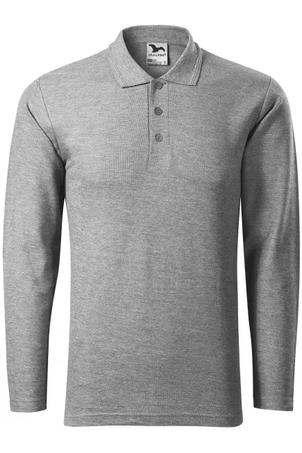 Grobes Poloshirt für Herren mit langen Ärmeln - dunkelgrauer Marmor, L