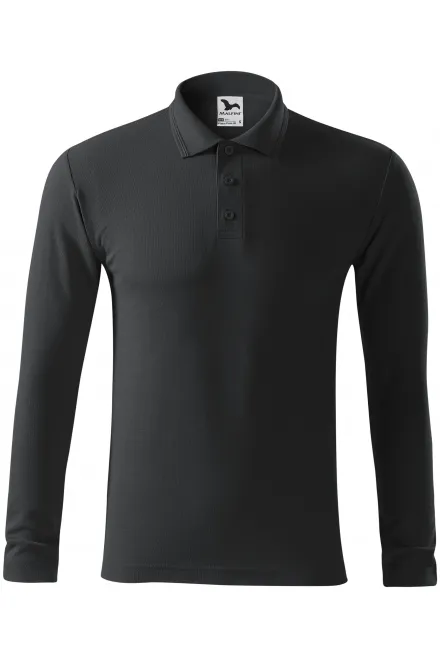 Grobes Poloshirt für Herren mit langen Ärmeln - Ebenholz Grau, L