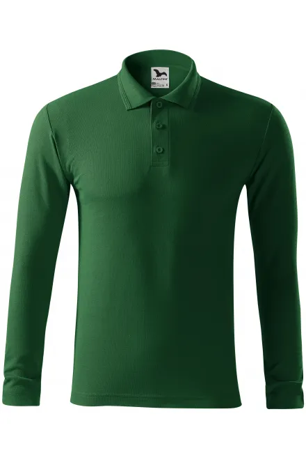 Grobes Poloshirt für Herren mit langen Ärmeln - Flaschengrün, L
