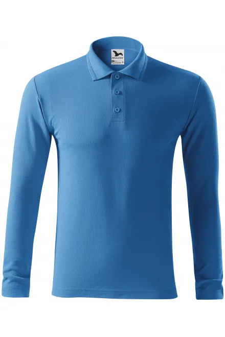 Grobes Poloshirt für Herren mit langen Ärmeln - hellblau, L