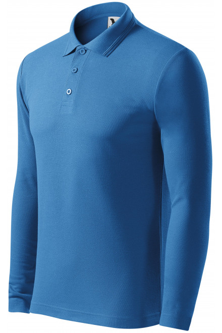 Grobes Poloshirt für Herren mit langen Ärmeln, hellblau, einfarbige T-Shirts