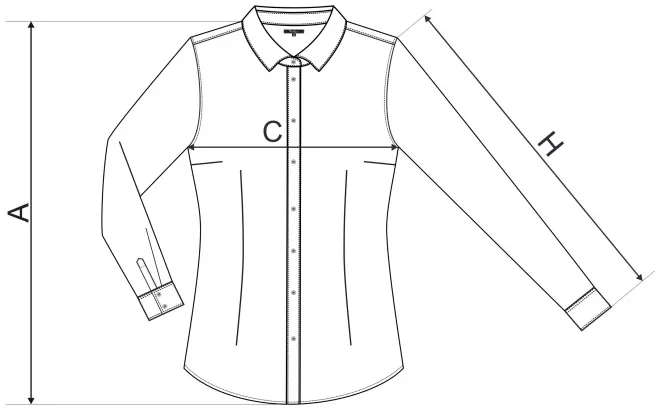 Damen Langarmbluse slim Fit - Maßtabelle