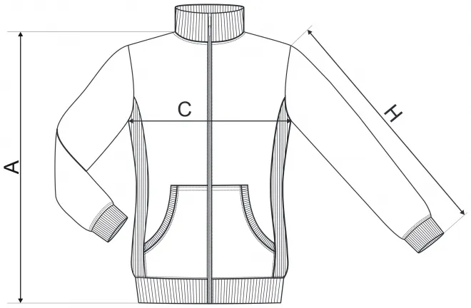 Damen Sweatshirt ohne Kapuze - Maßtabelle
