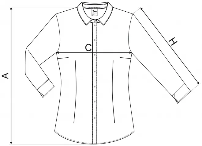 Damenbluse mit langen Ärmeln - Maßtabelle