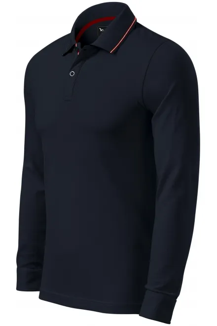 Herren Poloshirt mit langen Ärmeln in Kontrastfarbe, dunkelblau
