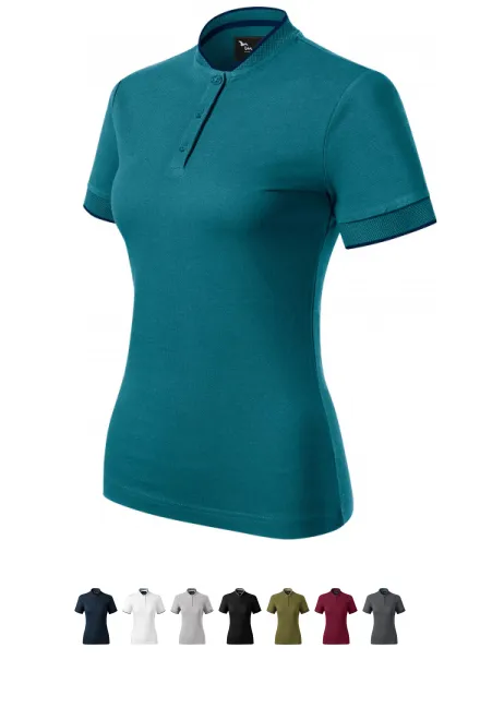 Damen-Poloshirt mit Bomberkragen, petrol blue