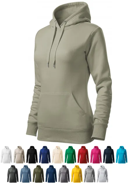 Damen Sweatshirt mit Kapuze ohne Reißverschluss, helles Khaki