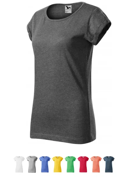 Damen T-Shirt mit gerollten Ärmeln, schwarzer Marmor