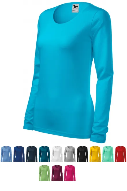 Eng anliegendes Damen-T-Shirt mit langen Ärmeln, türkis