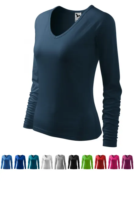 Eng anliegendes T-Shirt für Damen, V-Ausschnitt, dunkelblau