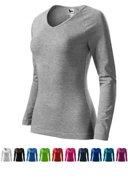 Eng anliegendes T-Shirt für Damen, V-Ausschnitt, dunkelgrauer Marmor