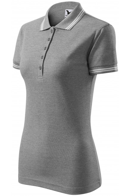 Kontrast-Poloshirt für Damen, dunkelgrauer Marmor