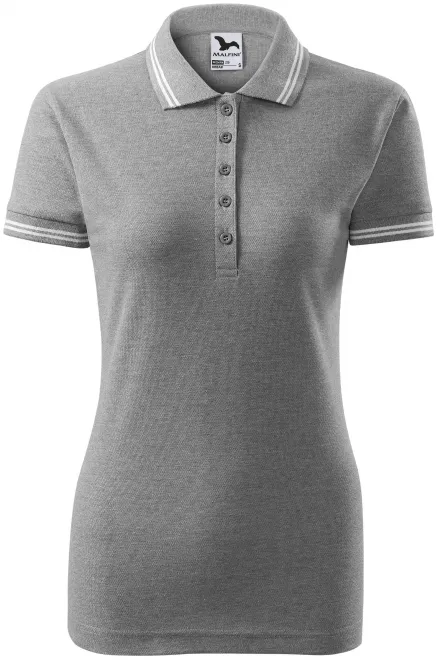 Kontrast-Poloshirt für Damen - dunkelgrauer Marmor, L