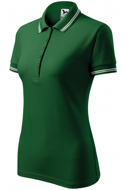 Kontrast-Poloshirt für Damen, Flaschengrün, einfarbige T-Shirts