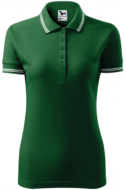 Kontrast-Poloshirt für Damen - Flaschengrün, L