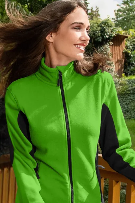 Damen Fleece-Kontrastjacke, Apfelgrün
