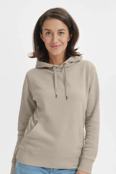 Damen Sweatshirt mit Kapuze ohne Reißverschluss, eisgrau