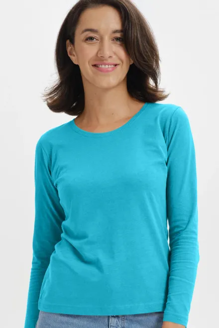 Damen T-Shirt mit langen Ärmeln, türkis