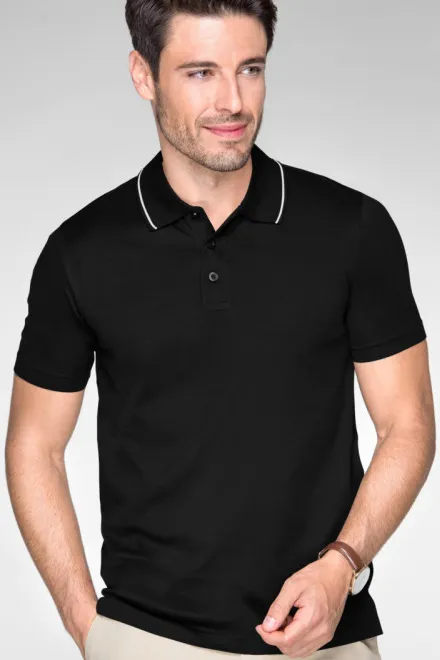Elegantes mercerisiertes Poloshirt für Herren, schwarz