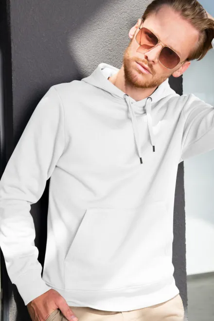Herren Sweatshirt mit Kapuze ohne Reißverschluss, weiß