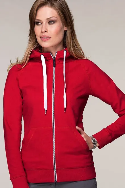 Kontrastfarbenes Damen-Sweatshirt mit Kapuze, formula red