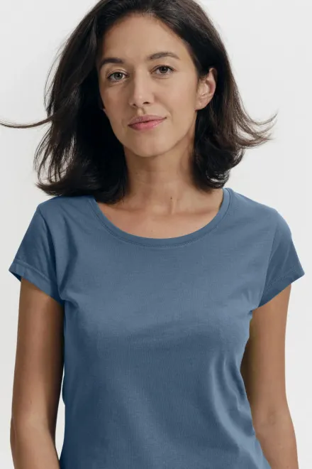 Slim Fit Damen T-Shirt mit rundem Halsausschnitt, denim