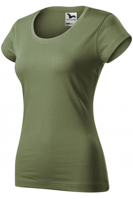 Slim Fit Damen T-Shirt mit rundem Halsausschnitt, khaki, T-Shirts mit kurzen Ärmeln