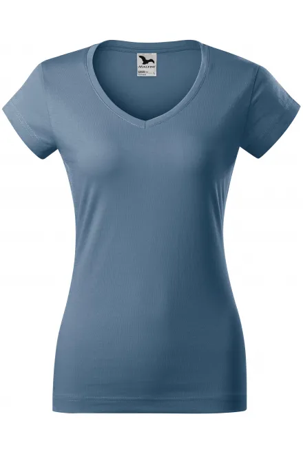 Slim Fit Damen T-Shirt mit V-Ausschnitt - denim, XS